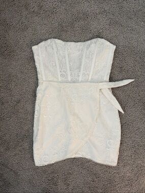 V. Chapman Ivory Strapless Lace Corset Mini with Side Tie